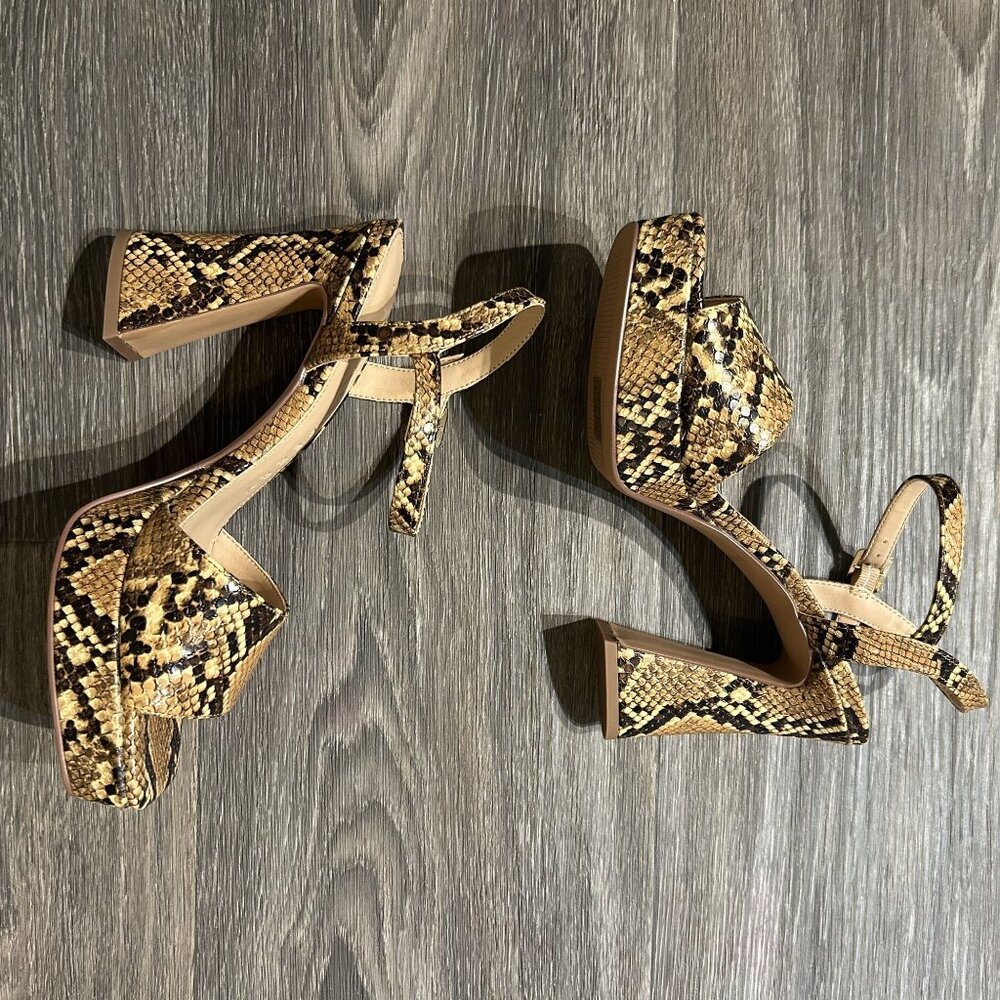 Katy Perry Size 7 37 Square Platform Sandals Snake Print Brown Tan Chunky Heels - Picture 5 of 16